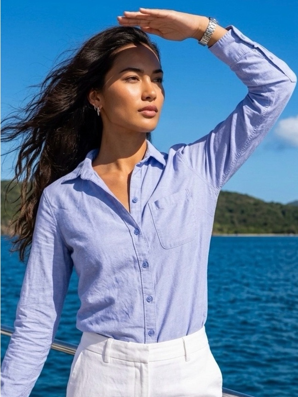 LOFT Light Blue Button-Down Classic Collared Shirt S